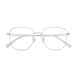 Layresen Nearsighted Distance Glasses Metal Frame Computer Myopia Glasses Clear Lens For Mens Womens (Metallic Silver, 1, Diopters)