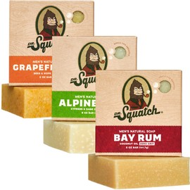 Dr. Squatch All Natural Bar Soap for Men, 3 Bar Variety Pack, Bay Rum, Alpine Sage, Grapefruit IPA - Men's Bar Soap