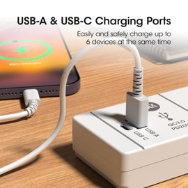 SLx Extension Lead 2m 4 Way Gang Switched Surge Protected Power Strip with USB A & USB C Ports & LED Indicator 3 Pin Sockets Wall Mountable Extension Cord for Home, Office or Garage White