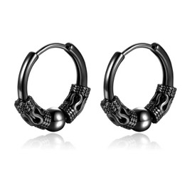 Lantine Hoop Earrings Men's Medical Stainless Steel Earrings Men Punk Hip Hop Silver Black Earrings Vintage Perforated Cartilage Jewellery Hypoallergenic, Stainless Steel, No Gemstone
