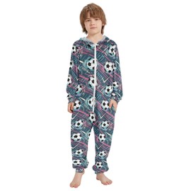 AEZODI Soccer Sprint Onesie Pajamas Zip Up One Piece Sleepwear Hooded Jumpsuits