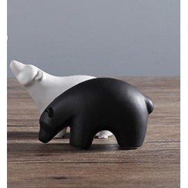 NierNika Modern Ceramic Bear Figurines, Black and White, Set of 2, Home Decor Sculptures (Middle)