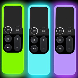 3 Pack Cases Compatible with Apple TV 4K/ 4th Gen Remote Light Weight Anti-Slip Shock Proof Silicone Cover for Controller for Apple TV Siri Remote (Green+Sky+Purple)