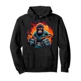Monkey Playing Drums - Animal Monkey Lover Drum set Pullover Hoodie