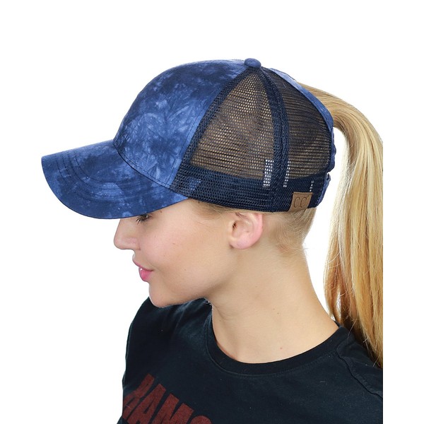 C.C Ponycap - Gorra de béisbol ajustable para moño alto, Tinte azul marino, Talla única