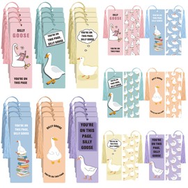 Humyoun 24pcs Silly Goose Bookmarks with Tassels Cute Funny Goose Bookmarks for Women Reading Accessories Bookish Gifts for School Students Book Lovers Club, 6 Styles