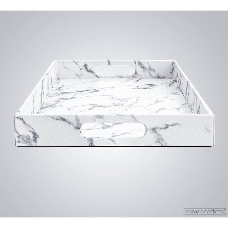 Home Redefined 18”x12” White Marble Faux Leather Decorative Serving Tray