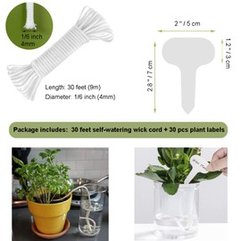 ORIMERC 30 feet Self Watering Wick Cord Automatic Watering Device for Vacation Self-Watering Planter Pot Potted Plant Sitter Auto Drip Waterer with 30 pcs 5 x 7cm Plant Labels Garden Tag Marker