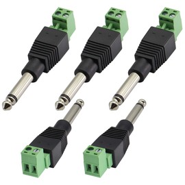 AAOTOKK 6.35mm 3Pole DIY Connector Gold Plated Connection Converter1/4 Stereo Audio Male to 3Pin screw Terminal Female Solderless Converter for Amplifier Microphones, (5 Pack-2Pin)