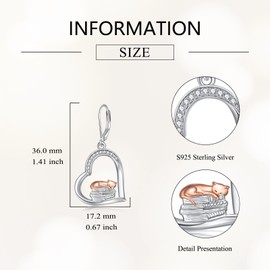 JBAERD Book Cat Earrings Sterling Silver Book Dangle Earrings Book Jewelry Gifts for Women