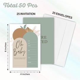 Oh Baby！ Baby Shower Invitation, 25 Minimalism Arch Boho Invite Cards With Envelopes, Gender Reveal, Baby Announcement Party, Double-Sided Fill In Style Invites, Party Favor And Supplies - A06