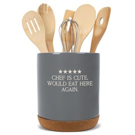 Elanze Designs 5 Five Star Review Chef Culinary Arts Ceramic Cork Bottom Gray Large Capacity Utensil Holder Crock for Countertop Storage, Stylish & Durable for Spoons, Spatulas, and Cooking Tools