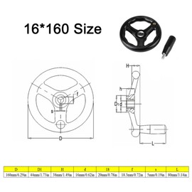 3 Spoke Hand Wheel 160x16mm Corrugated Detachable Crank Hand Wheel Rubber Lathe Accessories for Lathe and Milling Machine (Black)