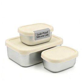 Koocovel Leak-Proof 3-Piece Stainless Steel Lunch Box Set Metal Lunch Box,Dishwasher Safe Stainless Steel Bento Box with Silicone Lid, Ideal for Office, Travel & Meal Prep（ 1 x 33.8OZ + 2 x 8.8 OZ）