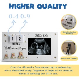 CORODER Cute Bear Sonogram Picture Frame with Baby Countdown Weeks, Standard 4"x3" Ultrasound Photo, Pregnancy Announcements Ideas, Gender Reveal Baby Shower, Pregnancy Gifts for Expecting Mom
