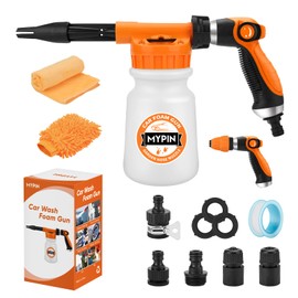 16 IN 1 Car Wash Foam Gun, Foam Cannon,Adjustable Hose Wash Sprayer with 2.5 to 6 Bars Foam Blaster,Wash Mitten &Towel,Suitable for Car Cleaning and Garden Use with 1/2” Quick Connector