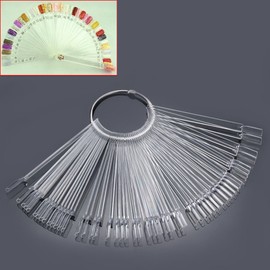Mofun® Nail Colour Display Tips, Clear Nail Swatch Sticks, Salon Nail Display Tips, Nail Samples Stickers for Nail Art Design Nail Practice | Fan Shape, with Metal Ring, Pack of 50