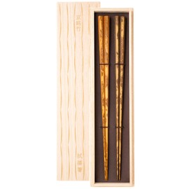 Hashikura Matsukan S-12176 Kyoto Kiyomizu Meishi Bamboo Chopsticks Couple Chopsticks Premium Natural Bamboo Pair Set, 9.4 inches (24 cm), Octagonal, Wipe Lacquer, Drawing, Vermilion, Black, Made in