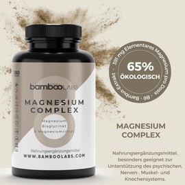 Bamboo Labs - Magnesium Citrate and Magnesium Bisglycinate Capsules 750 mg (per Daily Dose) + Vitamin B6 and Bamboo Extract, 180 Magnesium Capsules, Magnesium High Dose Capsule Reduces Fatigue