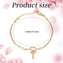 Mikovivi Gold Initial Knot Bracelet, Trendy Dainty Gold Knot Letter Bracelet Delicate Elegant Jewelry for Women Birthday Gift Festive Gift(Letter T)