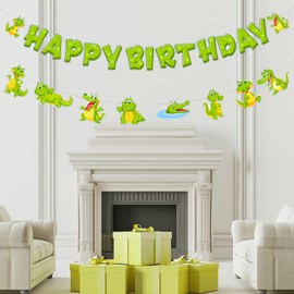 SHADOAMP Alligator Party Decorations Crocodile Happy Birthday Banner Alligator Themed Garland DIY Craft for Green Swamp Jungle Safari Reptile Themed Birthday Party Supplies Boy Man