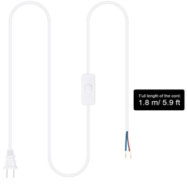 10 Packs Lamp Cord Set with Plug and Switch Pure Copper Extension Lamp Switch Cord Replacement Stripped Ends Ready for Wiring,110-220v, 50w, 6 Feet/1.8m, White