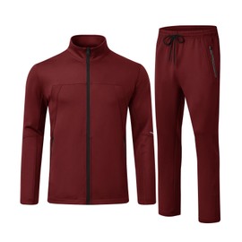Rdruko Men's 2 Piece Track Suits Full Zip Sports Jogging Suits Set Athletic Casual Sweatsuit,Burgundy,3XL