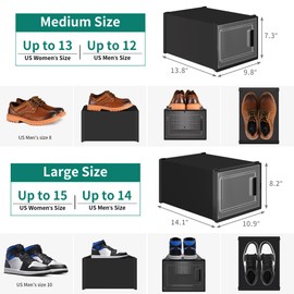 YITAHOME Stackable Shoe Storage Organizers, Large Size Plastic Shoe Box, Set of 18 - Versatile, Roomy, Ventilated, Durable, and Space, Black