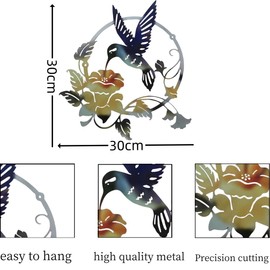 HZBAKLO Metal Birds Wall Art, Round Metal Hummingbird Wall Art Decor Outdoor Metal Flowers Wall Decor Silhouette Hanging Ornament for Home Garden
