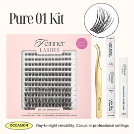 Feinner DIY Lash Cluster Kit Invisible Band Long Lasting Waterproof Bond Seal Remover Natural Eyelashes Cosmetic Makeup Salon Outdoorfun:_Pure 01 Kit (White Glue)
