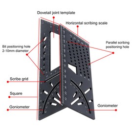 Smgda 3D Angle Ruler, Carpentry Injury Tool, Woodworking Injury Gauge, T-Shaped Scoyer, Aluminum Alloy, Woodworking, Square, 3D Miter, Angle, Measuring Template, Gauge, 45/90 Degree, Angle, Layout, T-Type Guide Ruler, Carpentry Tool, Measuring Tool, Wood