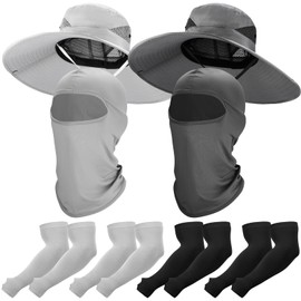 8 Pcs Sun Hat Fishing Hats UV Protection Wide Brim Bucket Balaclava Face Mask Arm Sleeves for Men(Dark Gray, Light Gray)