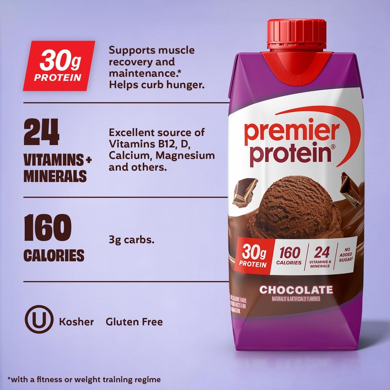 Premier Protein Shake, Chocolate, 30g Protein, No Added Sugar, 24