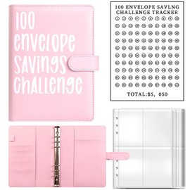 100 Envelope Saving Challenge Cash Budget Saving Challenge Book Binder with 25 Cash Envelopes, Sheet Tracker & A5 PU Leather Binder for Easy Tracking:_Pink Saving Challenge