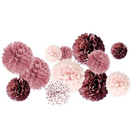 AIM & GGKK 12pcs 8"10"12" Paper Pompom Rose Gold Gradient Rose Gold Dot White Tissue Hanging Paper Pom Poms,Flower Ball Wedding Birthday Party Decoration