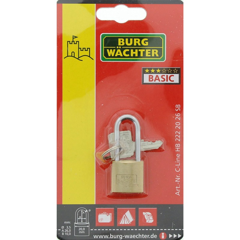 Burg Wächter Padlock, 3.5 mm Thickness, High Shackle 2 Keys,