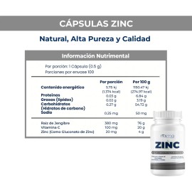 Zinc Con Vitamina C Y Jengibre 500mg - 100 Cáps Por Frasco