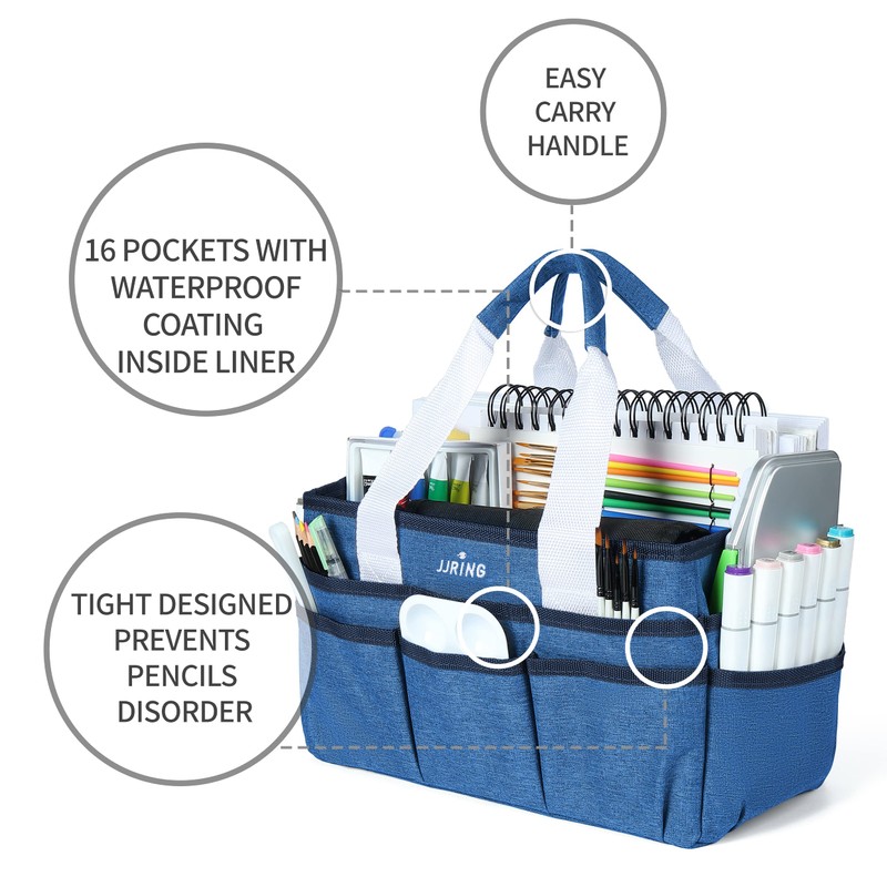 JJRING Craft Organizer Tote Bag, Art Storage Caddy with Multiple
