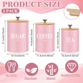 Blushtier 3 Pack Pink Kitchen Canister Set Metal Tea Coffee Sugar Jar Container with Bamboo Airtight Lids Food Storage Containers for Bar Counter Farmhouse Kitchen Decor 6, 12, 24 oz