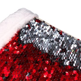 Needzo Women's High Heel Boot Shaped Reversible Sequin Christmas Stocking, Red and Silver Flip Sequins Hanging Fireplace Decoration, 16 Inches