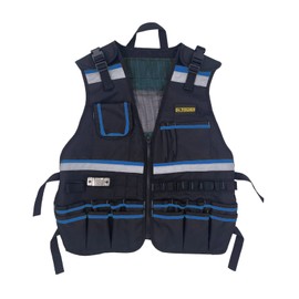 Dr.TOUGH Reflective Vest Safety Vest for Men Work Vest for Men Tool Vest with Multi-pockets and Zipper For Carpenters Electrician (Blue and Black)