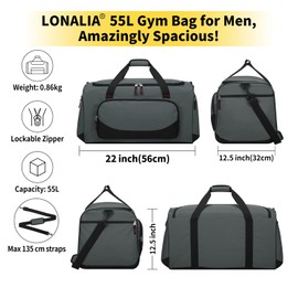 LONALIA Men's Sports Bag Travel Bag Large 55L, gray, LONALIA Sports bag travel bag men large 55L
