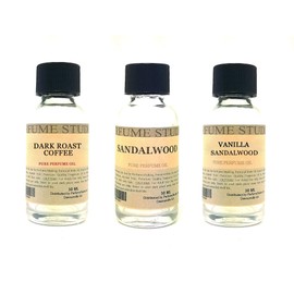 Fragrance Oil Set 3-Pk 1oz Each for Making Soaps, Candles, Bath Bombs, Lotions, Room Sprays, Colognes (Oriental Woody, Dark Roast Coffee, Sandalwood, Vanilla Sandalwood)