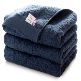 Trampalan Imabari Towel, Face Towel, Set of 3, Fluffy, Absorbent, Quick Drying, Lightweight, Thick, 100% Cotton, Sweet, Fluffy, Made in Japan (Navy)