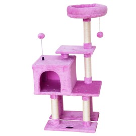 KIYUMI 18Pink Cat Tree Cat Tower Condo with Sisal Scratching Post for Indoor Cats Cat Tree Cat Furniture with Hammock Perch and Kitten Ball Toys, Multi-Level Pet Activity Center Pink