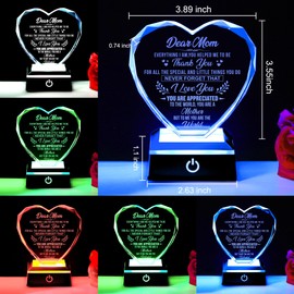 ZHSHWAT Mothers Day Gifts for Mom, K9 Crystal Souvenir Color-Changing LED Base from Daughter Son for Mom，Christmas Anniversary Birthday Gifts for Mother