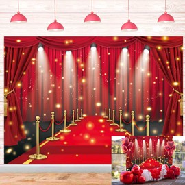 Red Carpet Backdrop Movie Night Film Stars Glitter Party Red Curtain Decor Photo Background VIP Fashion Show Prom Graduation Wedding Birthday Party Supplies Photo Props (8x6FT)