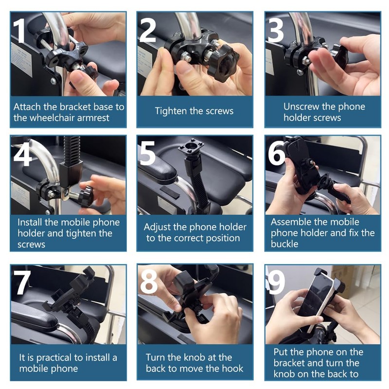 Wheelchair Navigation Holder for Cell Phone, 360°Adjustable Mobile Phone Bracket