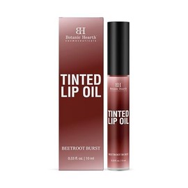 Botanic Hearth Tinted Lip Oil | Moisturizing Lip Gloss Oil for Dry Lips | Deep Red Gloss | Lightweight & Non Greasy | 0.3fl oz