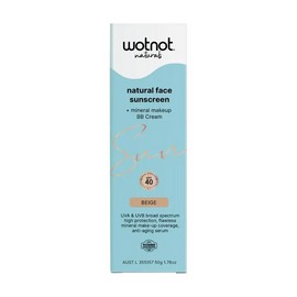 WotNot Natural Zinc Face Sunscreen + Mineral Makeup BB Cream SPF40 50g, Tan